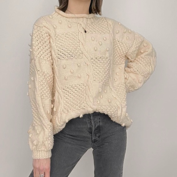 Vintage Chunky Irish Wool Sweater Ivory - Picture 2 of 7